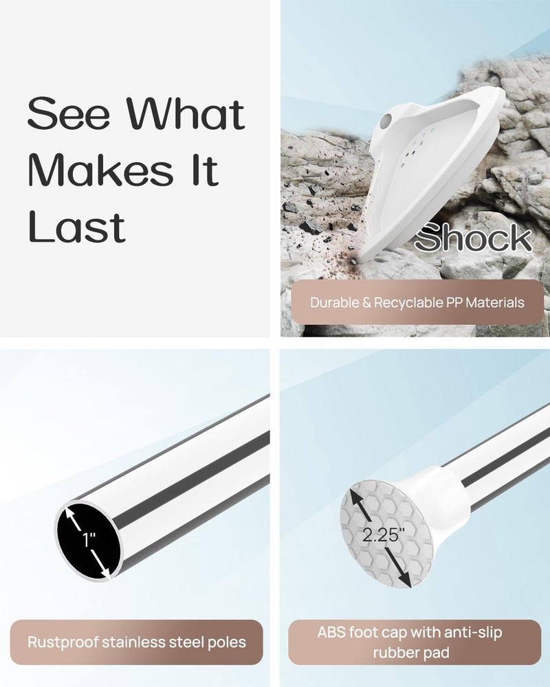 ALLZONE Rustproof Shower Caddy Corner for Bathroom, Tension Corner Shower Caddy Tension Pole, Solid Shower Organizer with 4 Adjustable Shower Shelves, Shower Rack Fit Heights 34 to 116 Inches,White - Image 4